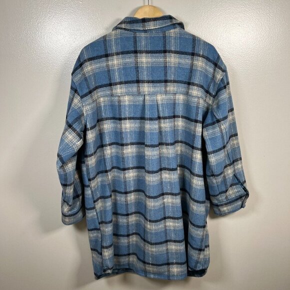 American Eagle Oversized Brushed Plaid Shacket Jacket Womens Size Large Blue - Picture 2 of 12